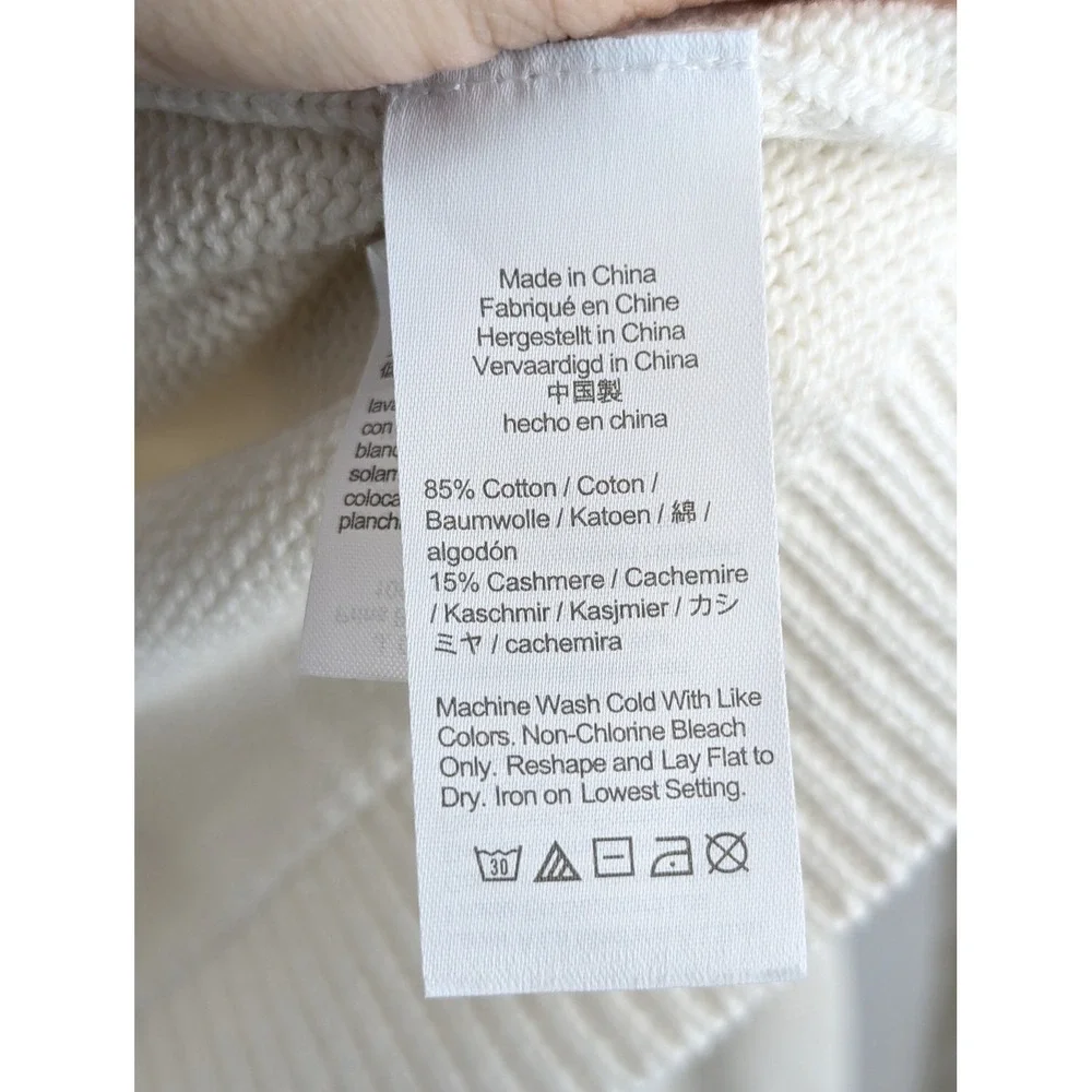 J Crew Womens Cashmere Mock Neck Pocket Sweater‎ Size M White Classic Fisherman